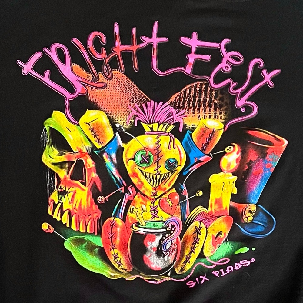 Six Flags Fright Fest Hoodie Black Goth Voodoo Skull Graphic Sweatshirt L Unisex